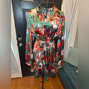 Floral Satin Wrap Dress